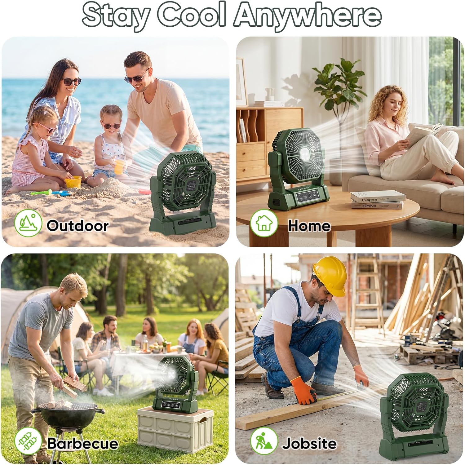 COZII Camping Ventilator, 20000mAh Tragbarer Ventilator Akku mit LED Licht & Fernbedienung